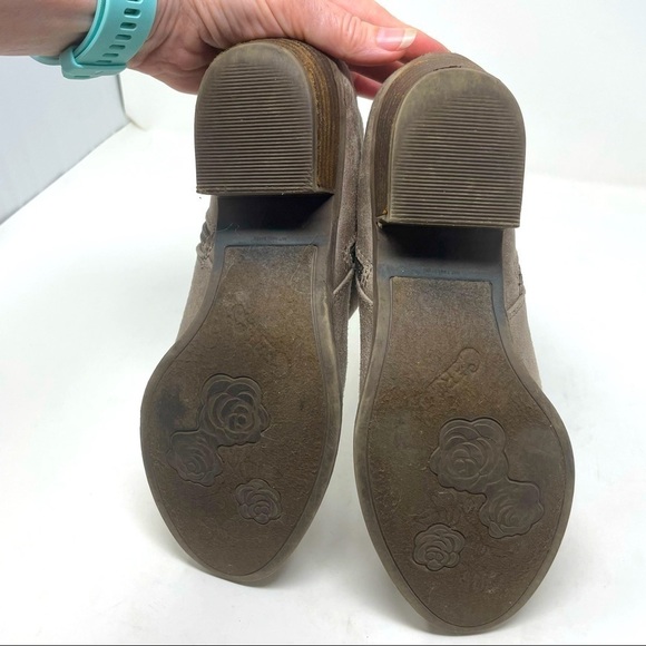 Carlos Leather Ankle Boots Side Zip Stacked Heel Size 9.5 Brown/Gray - Picture 8 of 8